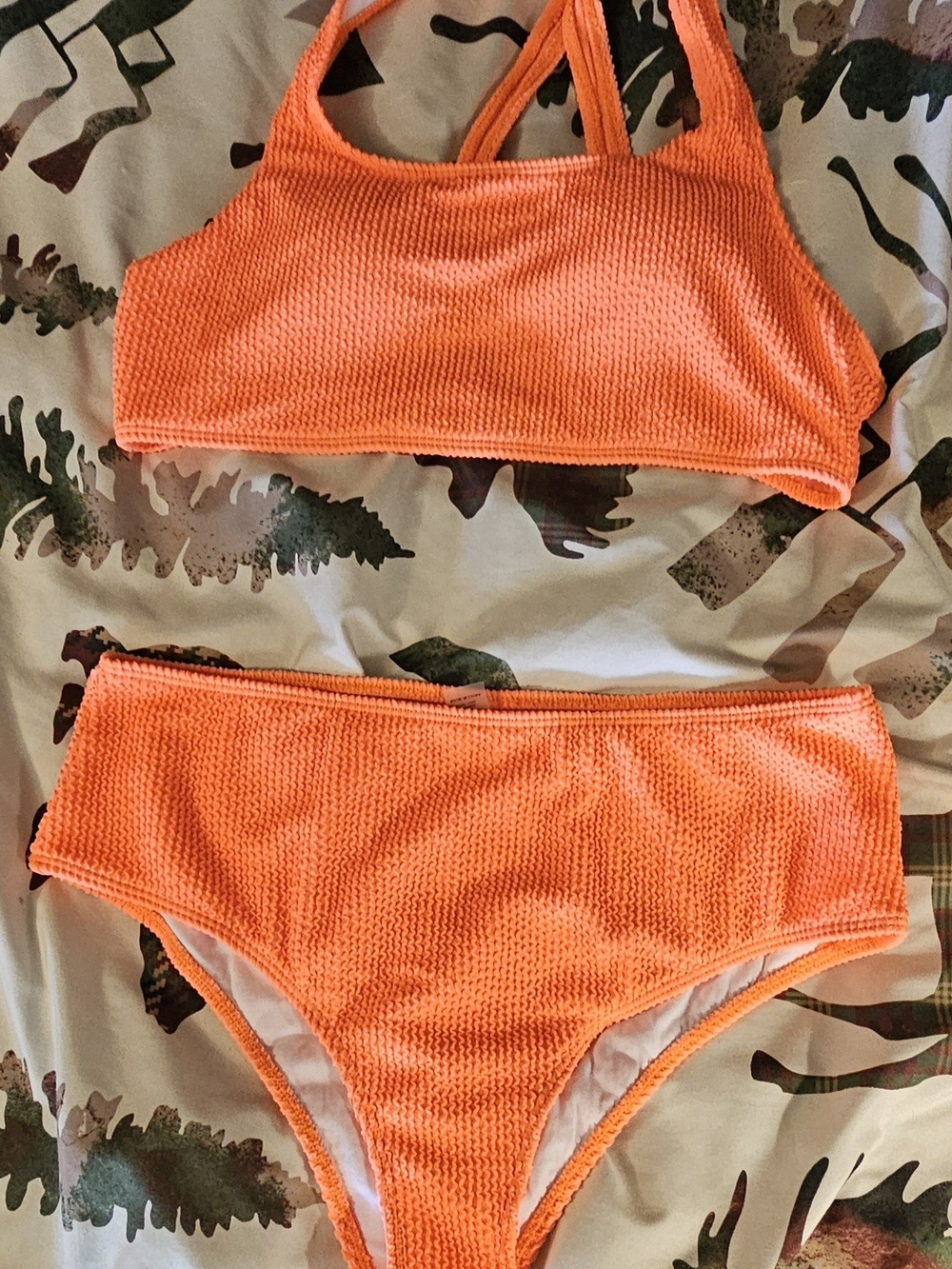 Neon Orange Textured Bikini Set